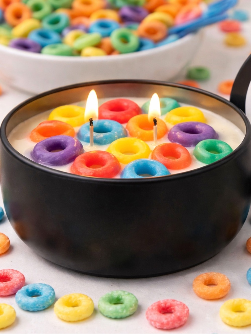 Fruit loop 6oz double wick Premium soy candle in black tin by Lovely Life Scent - Picture 2 of 3